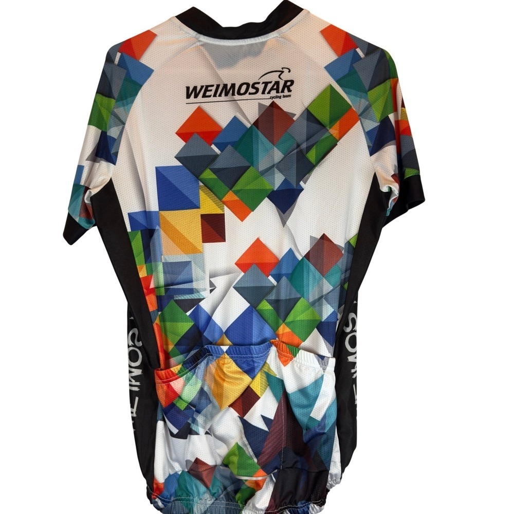 WEIMOSTAR Cycling Jersey Full Zip Multicolored Geometric Print Unisex size Large - Picture 2 of 7